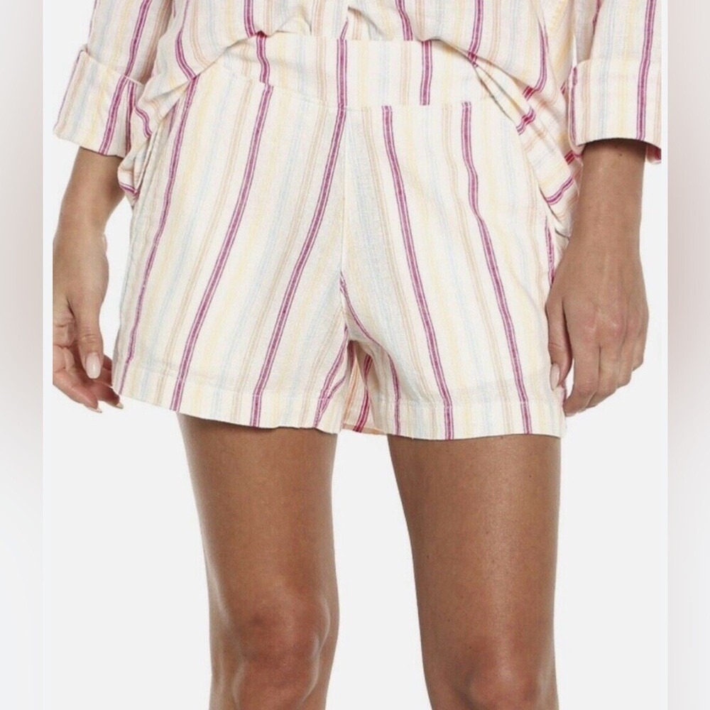 GAP Women's Linen Striped Shorts Lightweight Rainbow Stretch Cream Pink Medium